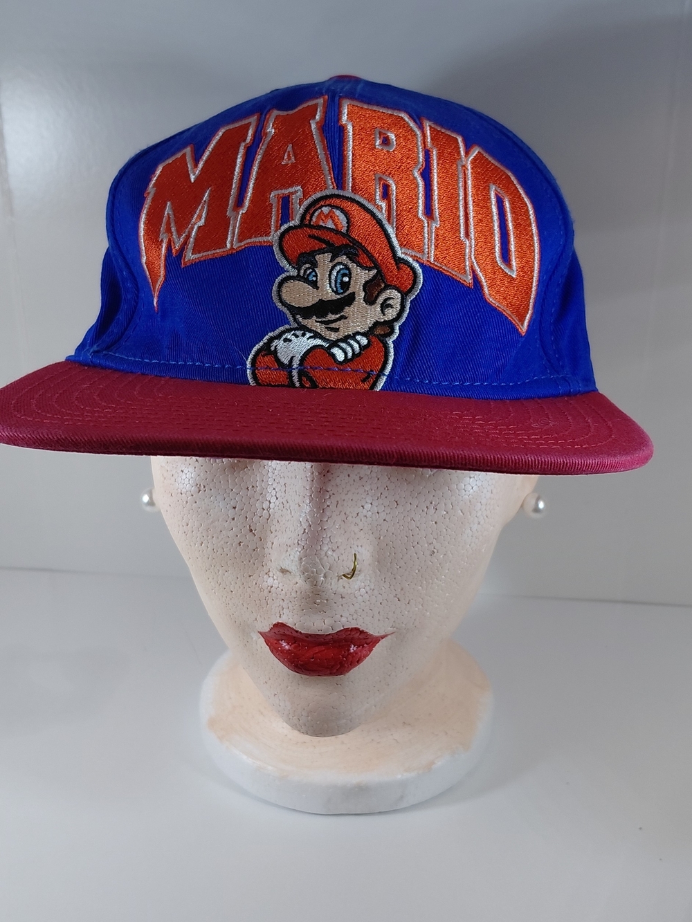 Mario Embroidered Snapback Hat in Blue and Red 2013